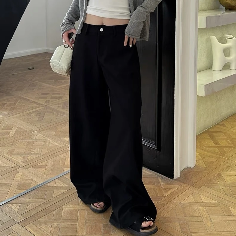 早春气质高腰百搭黑色休闲显瘦阔腿裤拖地长裤垂感设计感宽松z146