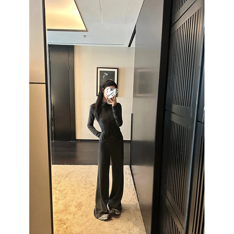 秋冬时尚加厚磨毛百搭休闲外套女气质显瘦百搭宽松休闲阔腿裤z363