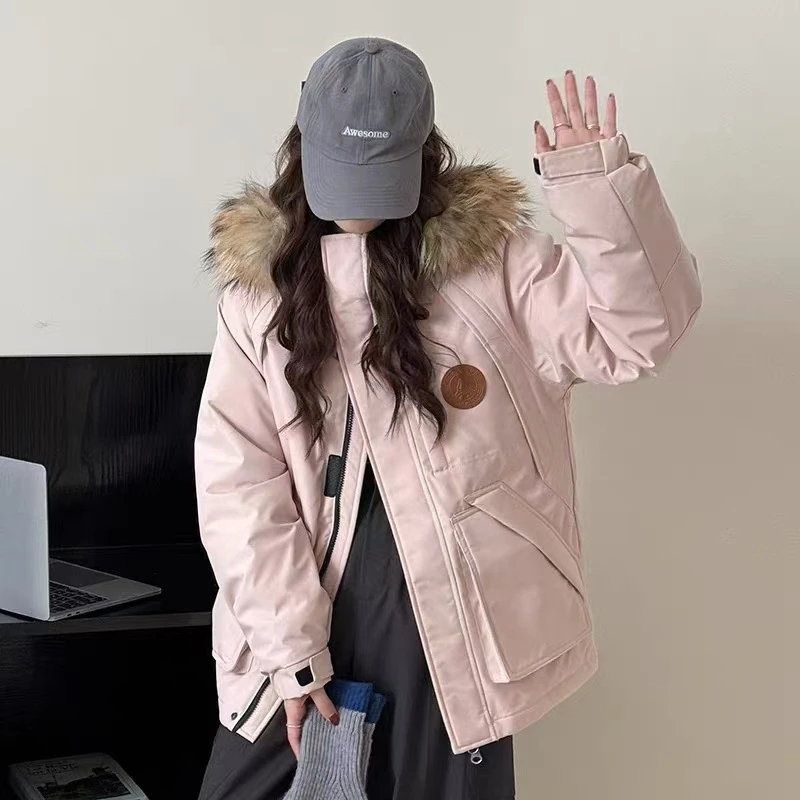 【原创高定】白鸭绒貉子毛中长款连帽大毛领派克女装羽绒服