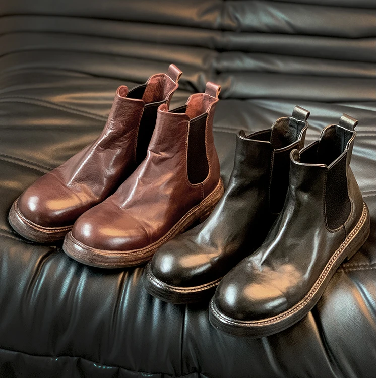 水洗马皮女靴厚底切尔西靴女真皮及踝靴英伦风马丁靴做旧复古短靴