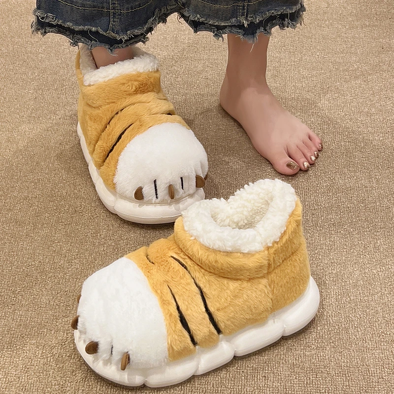 家用棉拖鞋女冬季外穿可爱虎爪加绒加厚保暖防滑厚底高帮包跟棉鞋