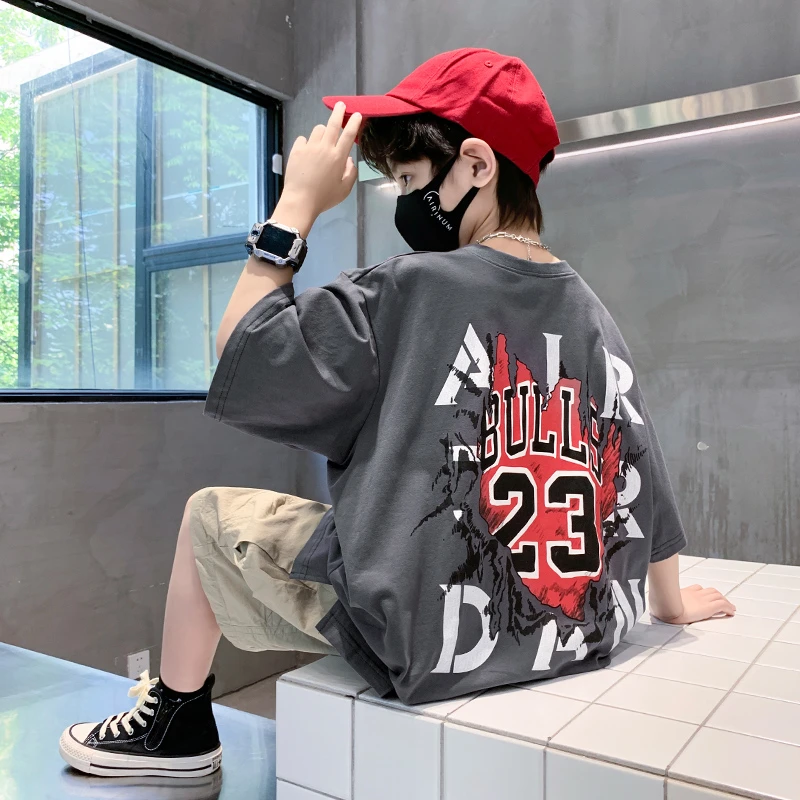 男童夏装纯棉短袖中大童2023新款儿童装T恤夏季运动洋气潮牌帅气