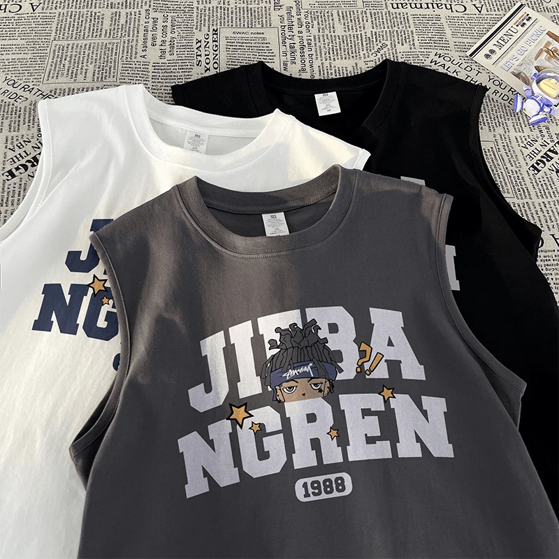 男童背心薄款夏季2025童装宽松美式潮牌卡通中大童纯棉无袖上衣