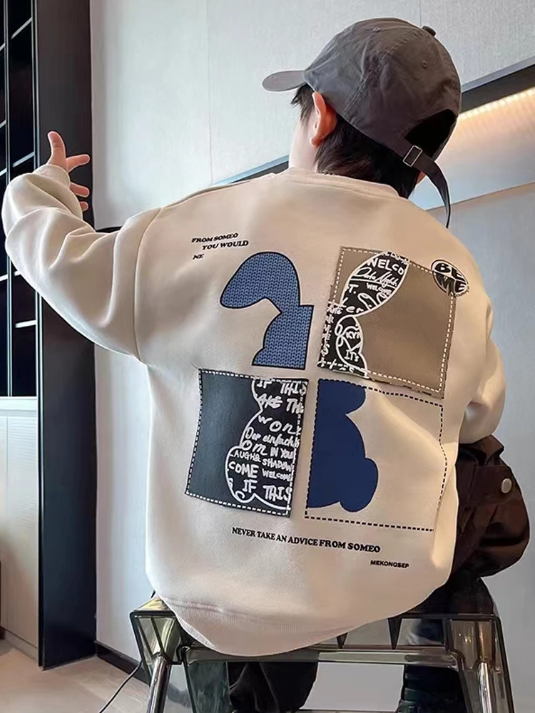 儿童加绒卫衣中大童2023新款男童秋季加厚卫衣洋气童大童大版卫衣