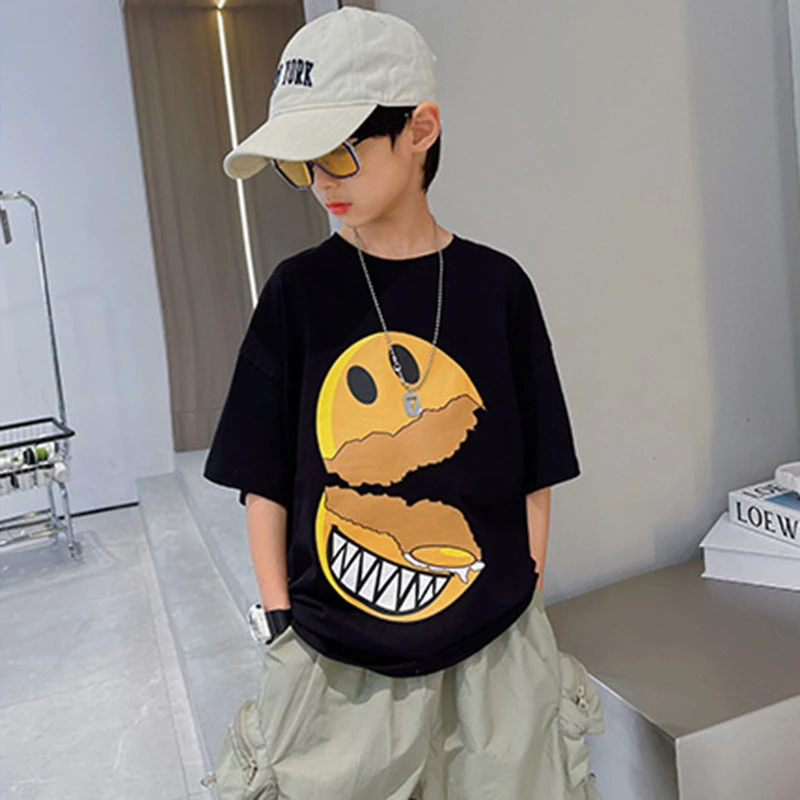 男童短袖儿童T恤衫夏季2023新款纯棉体恤中大童白色卡通炸街百搭