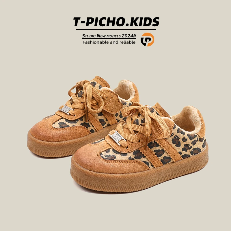 儿童豹纹德训鞋2024冬季新款童鞋男童二棉鞋女童休闲棉鞋-6688