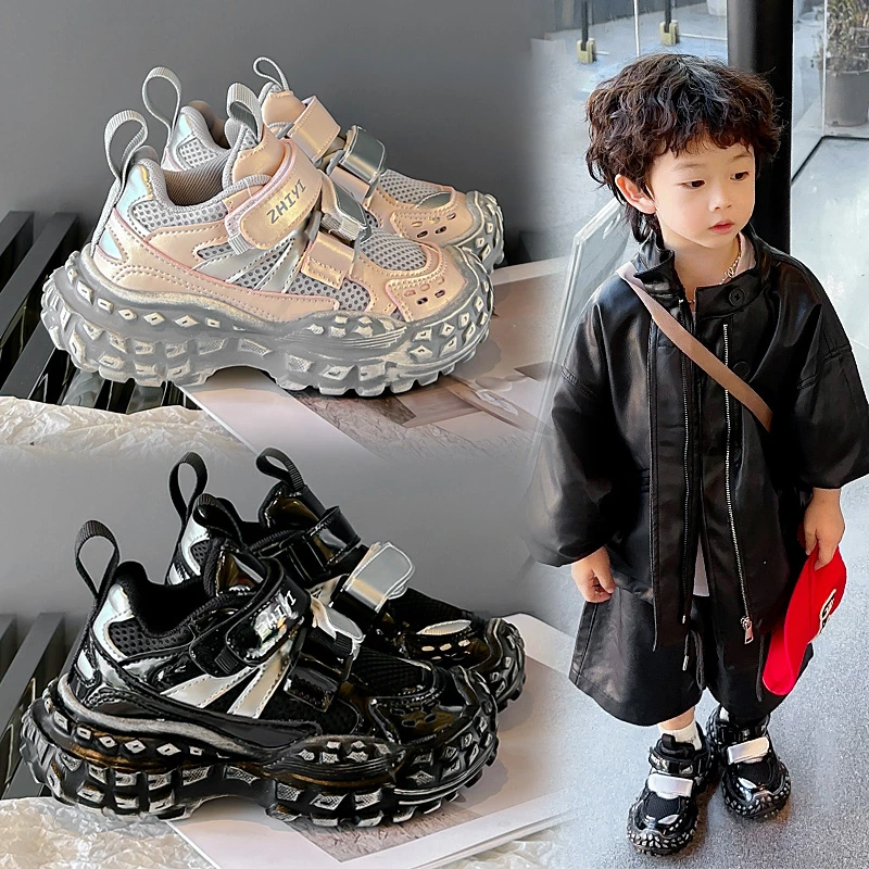 男童复古擦色轮胎底运动鞋2025年秋季新款女童鞋防滑老爹鞋-3368