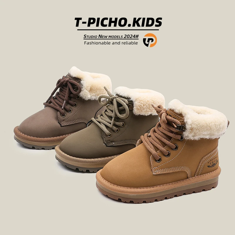 儿童棉鞋2024年冬季新款男童防水雪地靴女童百搭保暖短靴-23910