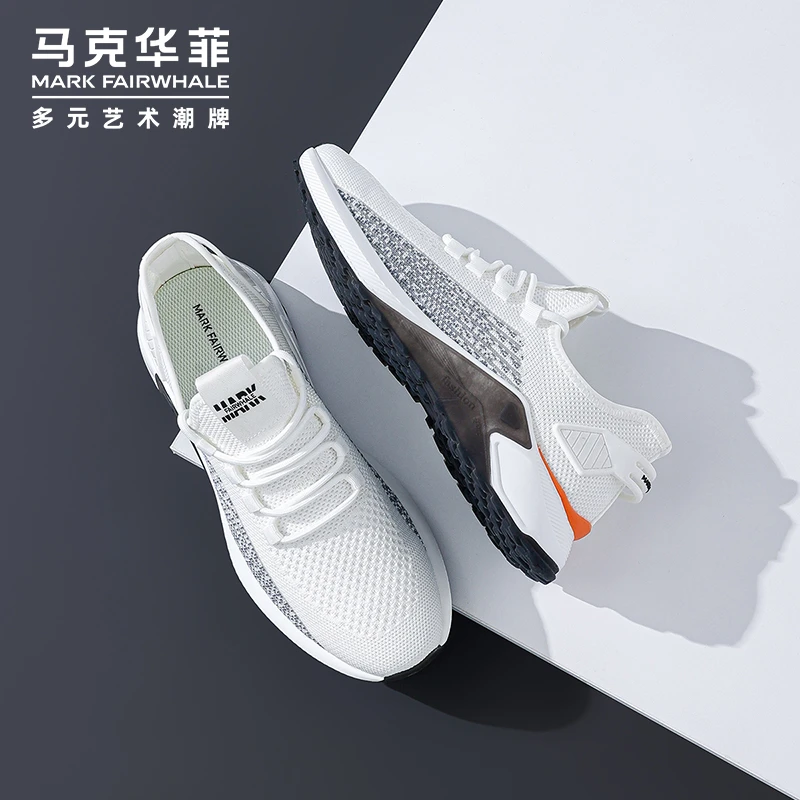 马克华菲男鞋冬季流行白色网面鞋男2025新款运动鞋男士休闲飞织鞋