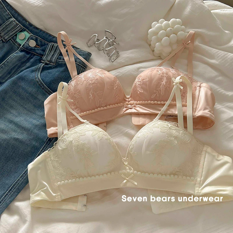 法式性感蕾丝内衣女小胸聚拢显大新款无钢圈收副乳防下垂少女文胸