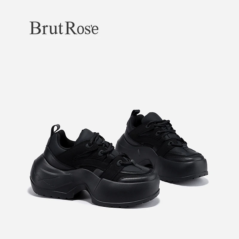 BrutRose秋季新款欧美时尚增高老爹鞋女透气运动鞋牛皮松糕鞋