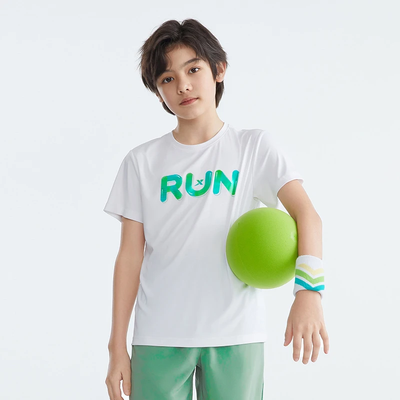 【夏季新品】RUN果冻贴片特步中大童同款透气散热柔软舒适短袖上衣