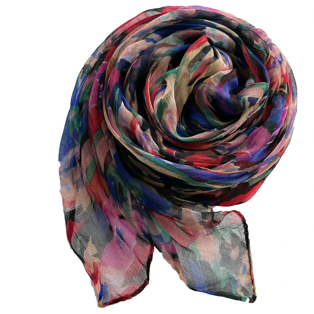 【五颜六色】春夏薄款桑蚕丝丝巾百搭女士轻薄迷彩春秋披肩时尚大方