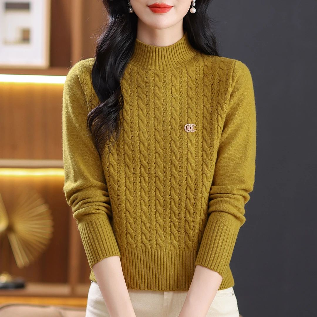 洋气重工提花长袖针织衫女秋冬新款宽松加厚打底毛衣时尚百搭毛衫