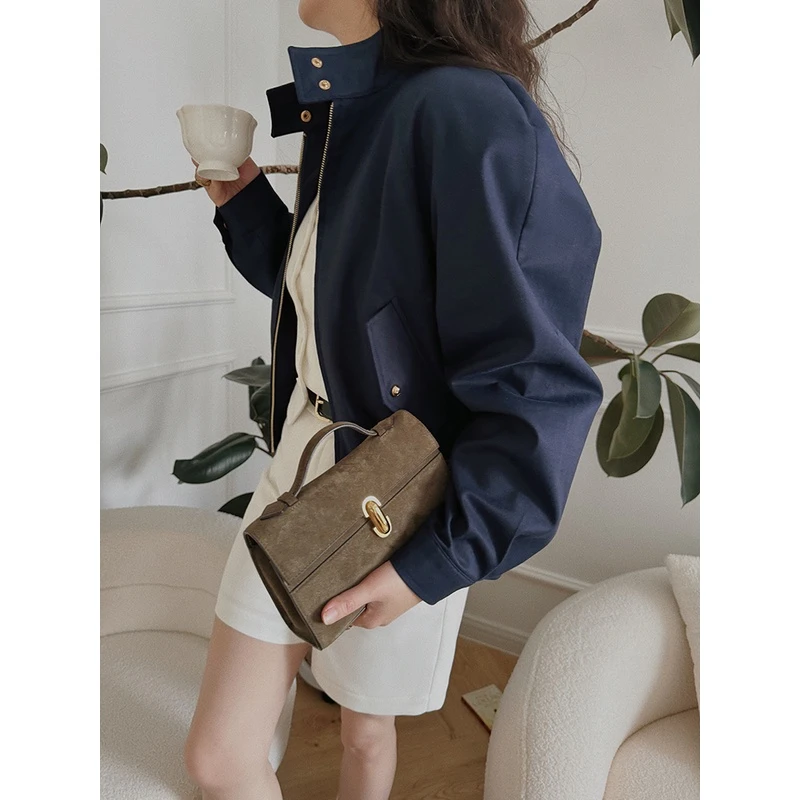 TOPCLOSET 老钱夹克 法式休闲复古美式垫肩弧形肩短款夹克外套女