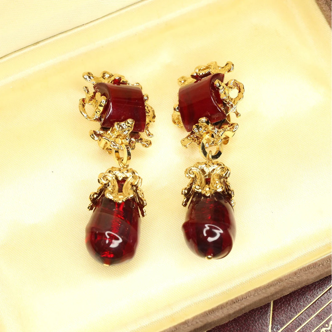 合金耳饰 gavilane莓果红琉璃吊坠耳饰【20221102QT1-002】