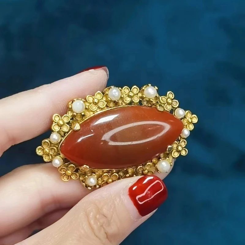 古典浆果红琉璃胸针【20240402QT2-054】