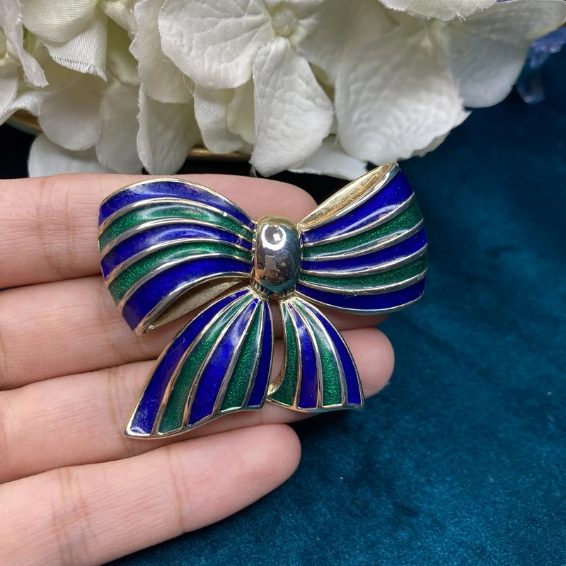 合金胸针 cabouchon蓝绿珐琅蝴蝶结胸针2-17【240828-019】