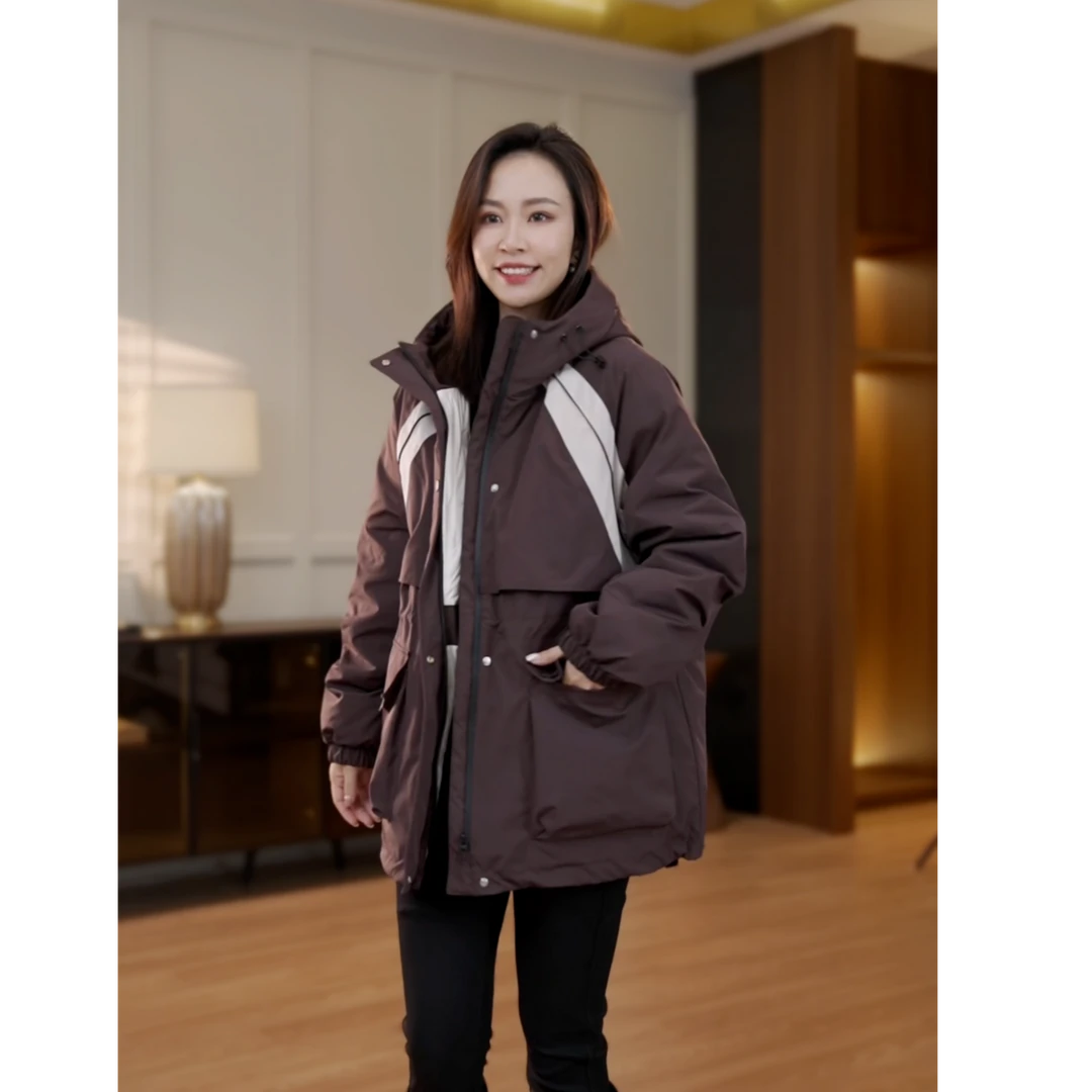 【猫猫定制】衣品乐微胖大码新款女装休闲撞色冲锋衣羽绒外套MC4549