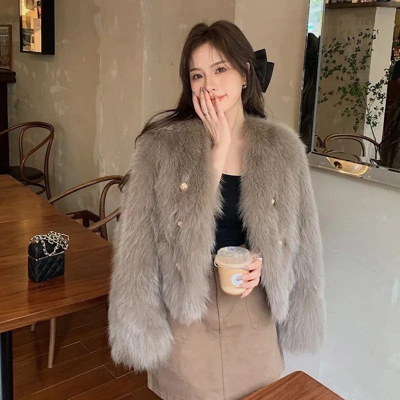 小香风毛毛外套女短款小个子气质显瘦冬季加厚宽松毛毛上衣棉服