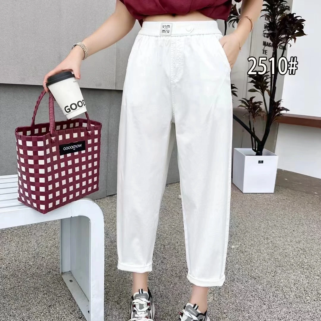 2025夏季新款松紧腰宽松显瘦时尚百搭薄款透气直筒九分休闲裤子女