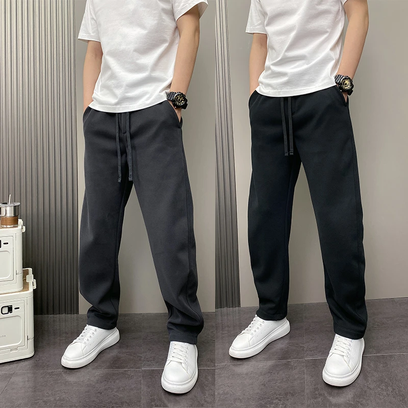 2025年秋冬加绒直筒阔腿潮流韩版松紧腰青年痞帅休闲运动卫裤子男