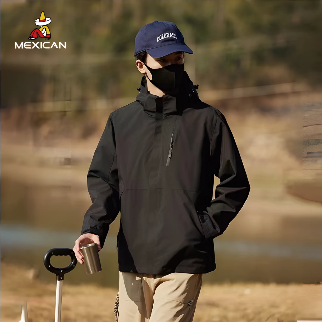 2024春秋新品单层薄款冲锋衣男款秋季连帽男户外休闲运动风衣女