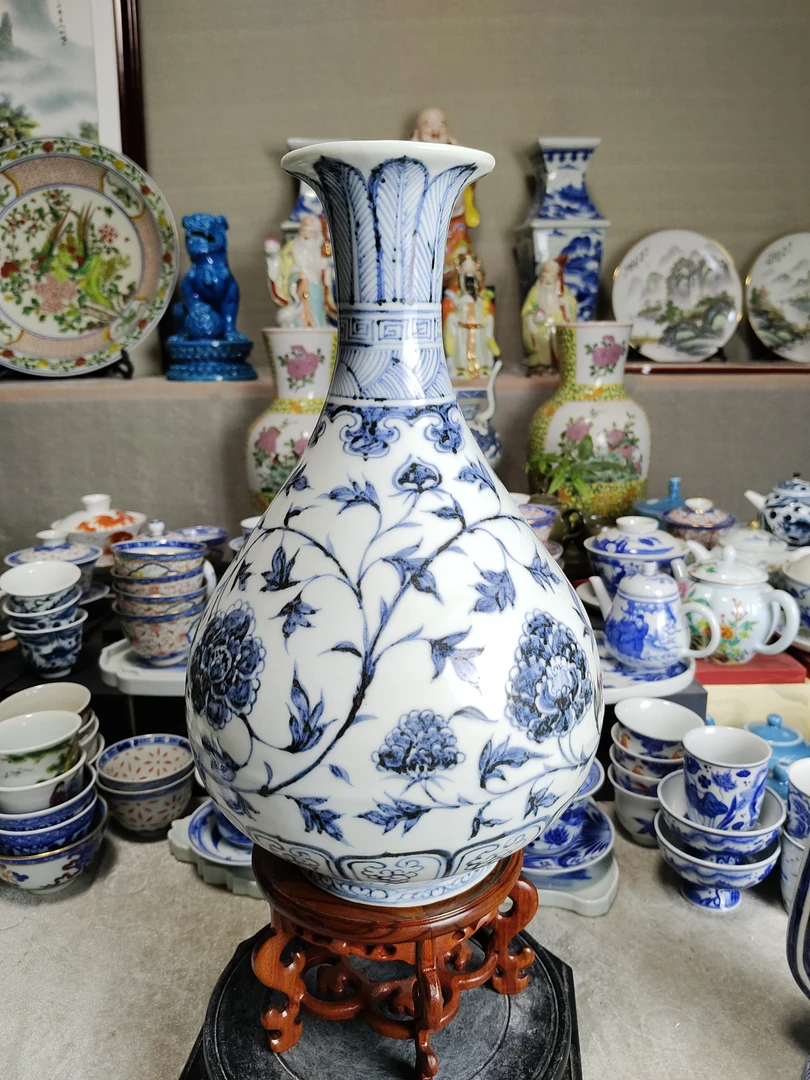 景德镇陶瓷手绘青花玉壶春瓶复古花瓶缠枝