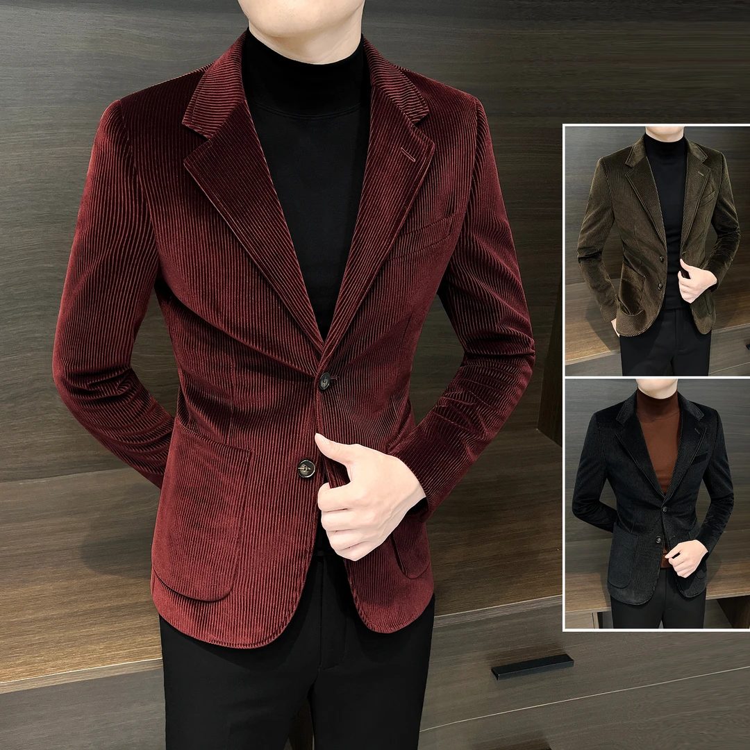 灯芯绒休闲西装外套男款秋冬新款成熟痞帅男装时尚百搭男士小西服