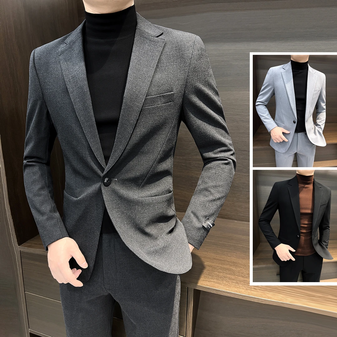 休闲西服外套男款英伦雅痞风格商务男装痞帅高级感修身男士小西装