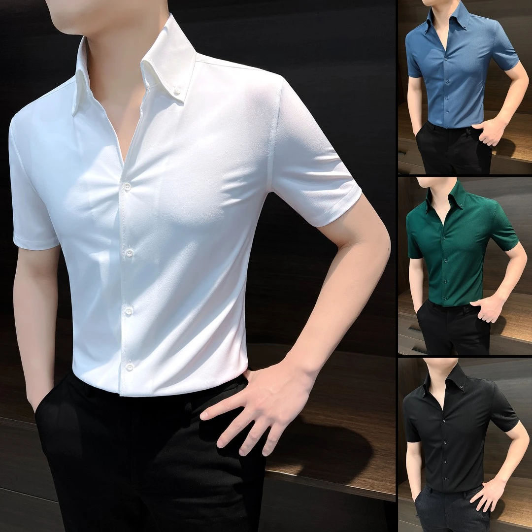 法式V领短袖衬衫男款痞帅高级感休闲男装夏季高档上档次男士衬衣