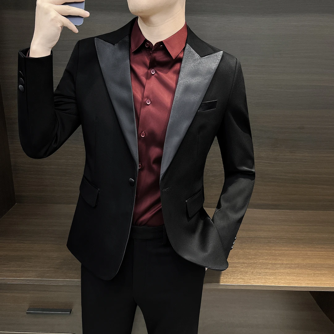 戗驳领男士西装外套气质塔士多礼服男装痞帅西服男款爆款2024新款
