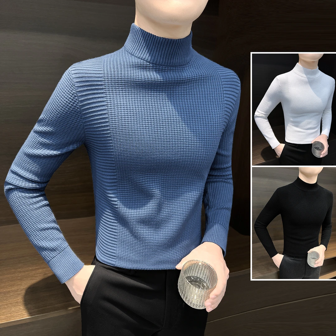 半高领毛衣男款秋冬痞帅高级感男装针织衫潮流修身内搭男士打底衫