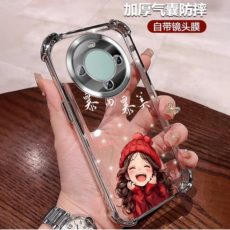 适用华为畅享70X活力版手机壳防摔硅胶全包带镜头膜卡通女孩透明