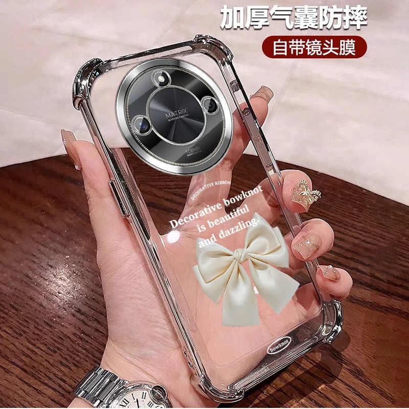 蝴蝶结适用荣耀X60pro手机壳气囊四角防摔x60轻奢自带镜头膜 小众