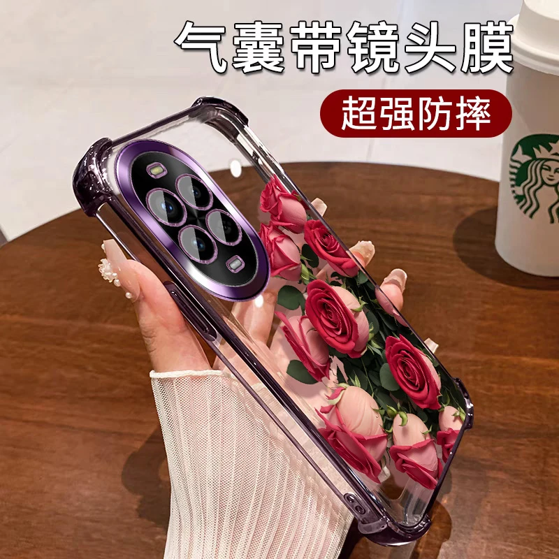 自带镜头膜适用华为nova13手机壳气囊防摔13pro全包 玫瑰花女士软