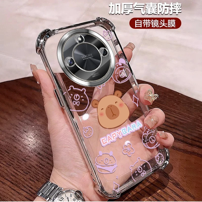 适用荣耀X60手机壳气囊四角防摔x60pro全包自带镜头膜女士可爱ins