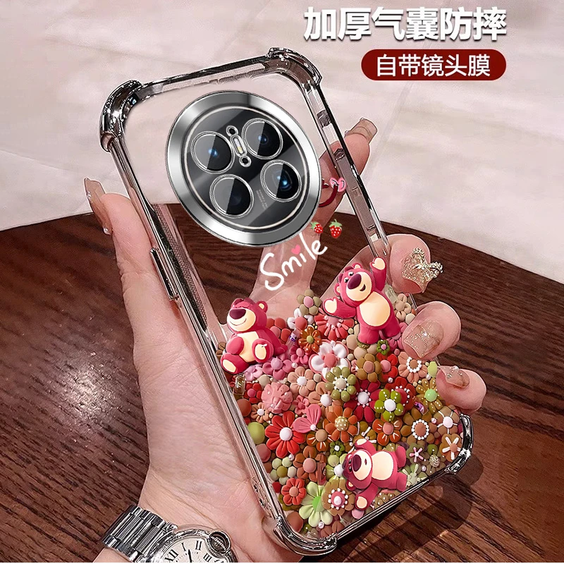 笑脸卡通适用华为mate70手机壳气囊防摔MATE70pro全包镜头膜 透明