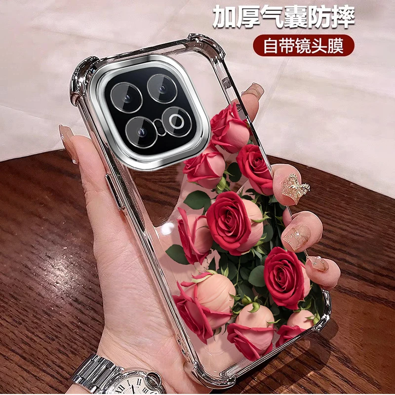 玫瑰花适用IQOO13手机壳气囊四角防摔iqoo13全包镜头膜女个性网红