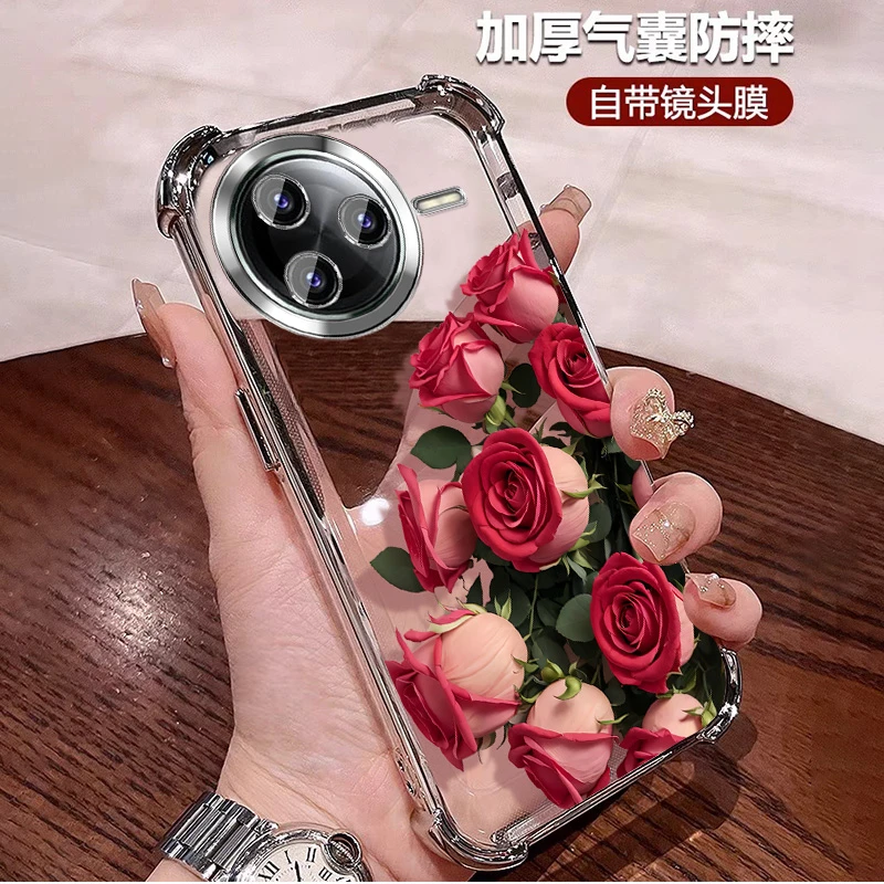 玫瑰花适用红米k80手机壳女士气囊防摔REDMIK80Pro小众全包镜头膜