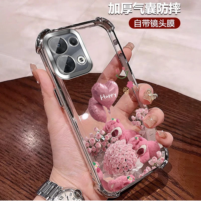 玫瑰花适用oppoa6手机壳四角防摔创意A6透明全包带镜头动漫风可爱