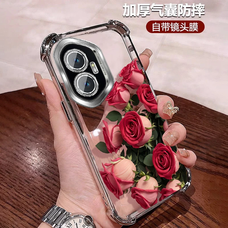 玫瑰花适用荣耀300手机壳气囊防摔300pro轻奢全包镜头膜女士ultra