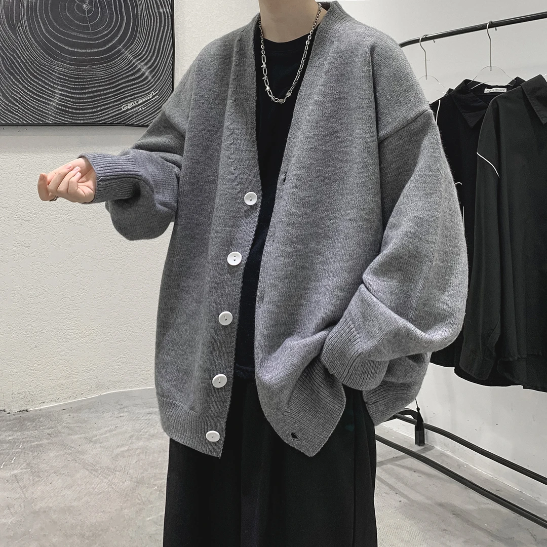 毛衣开衫男外套秋冬款ins潮流宽松百搭慵懒风长袖针织衫男毛线衣