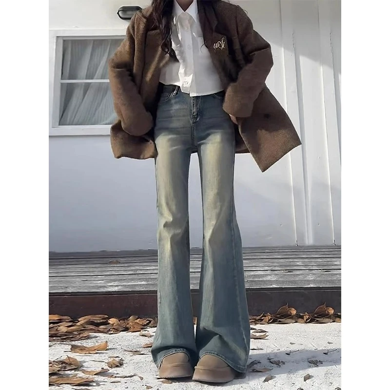 cleanfit复古蓝牛仔裤男款加绒高个子加长裤子美式高街直筒微喇裤