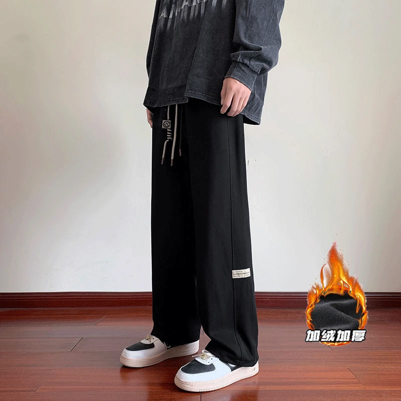 加绒阔腿男女款垂感休闲裤秋冬高街美式卫裤青少年ins潮运动长裤