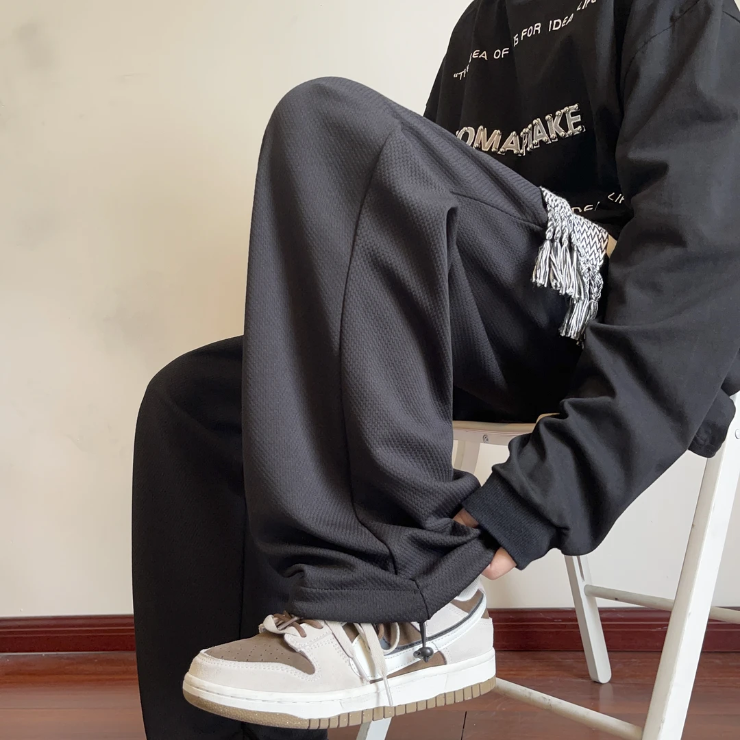 秋冬季粗绳织带设计运动卫裤男直筒宽松潮百搭抽绳休闲男士阔腿裤