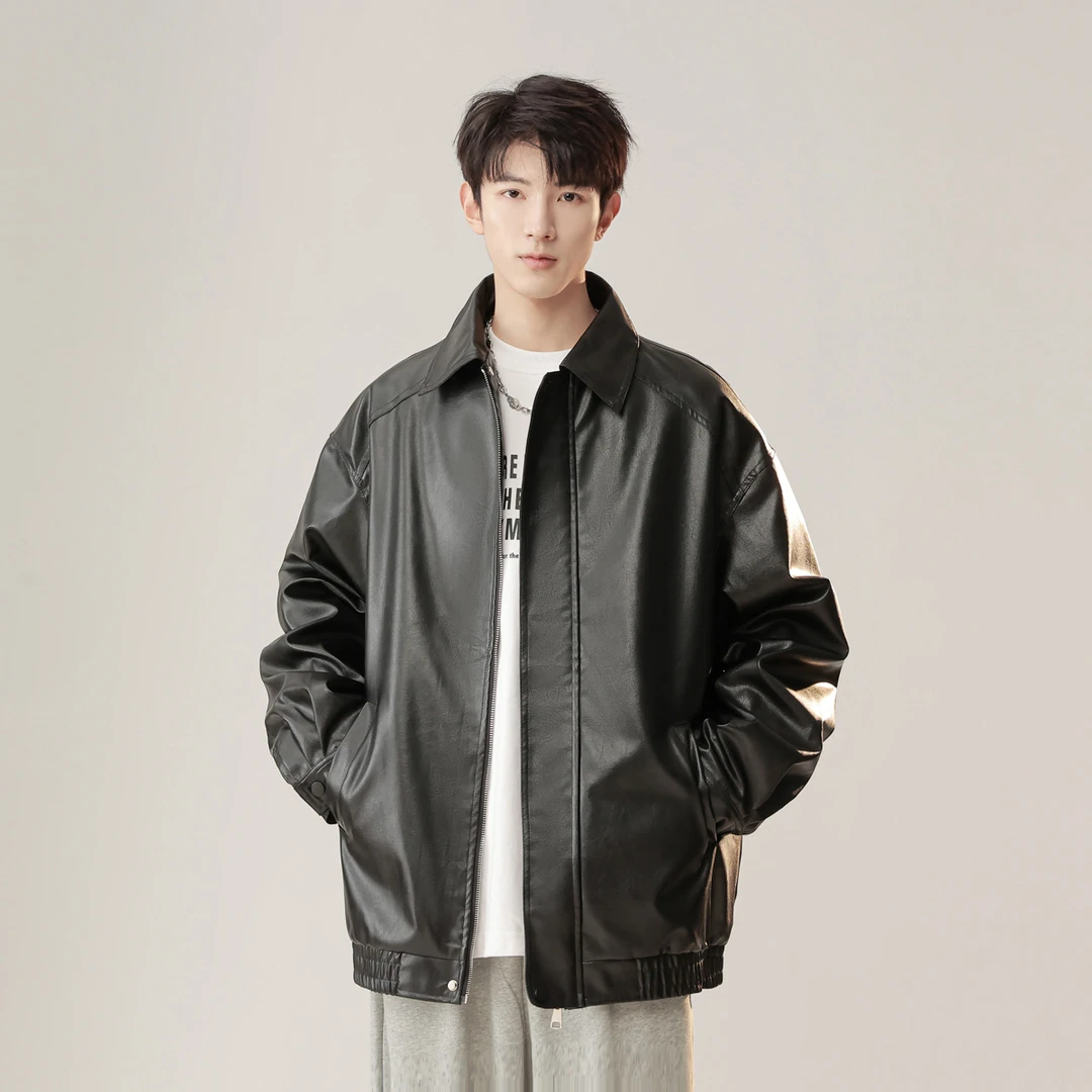 美式pu皮衣男款秋冬季黑色机车风高级感潮流飞行员复古皮夹克外套