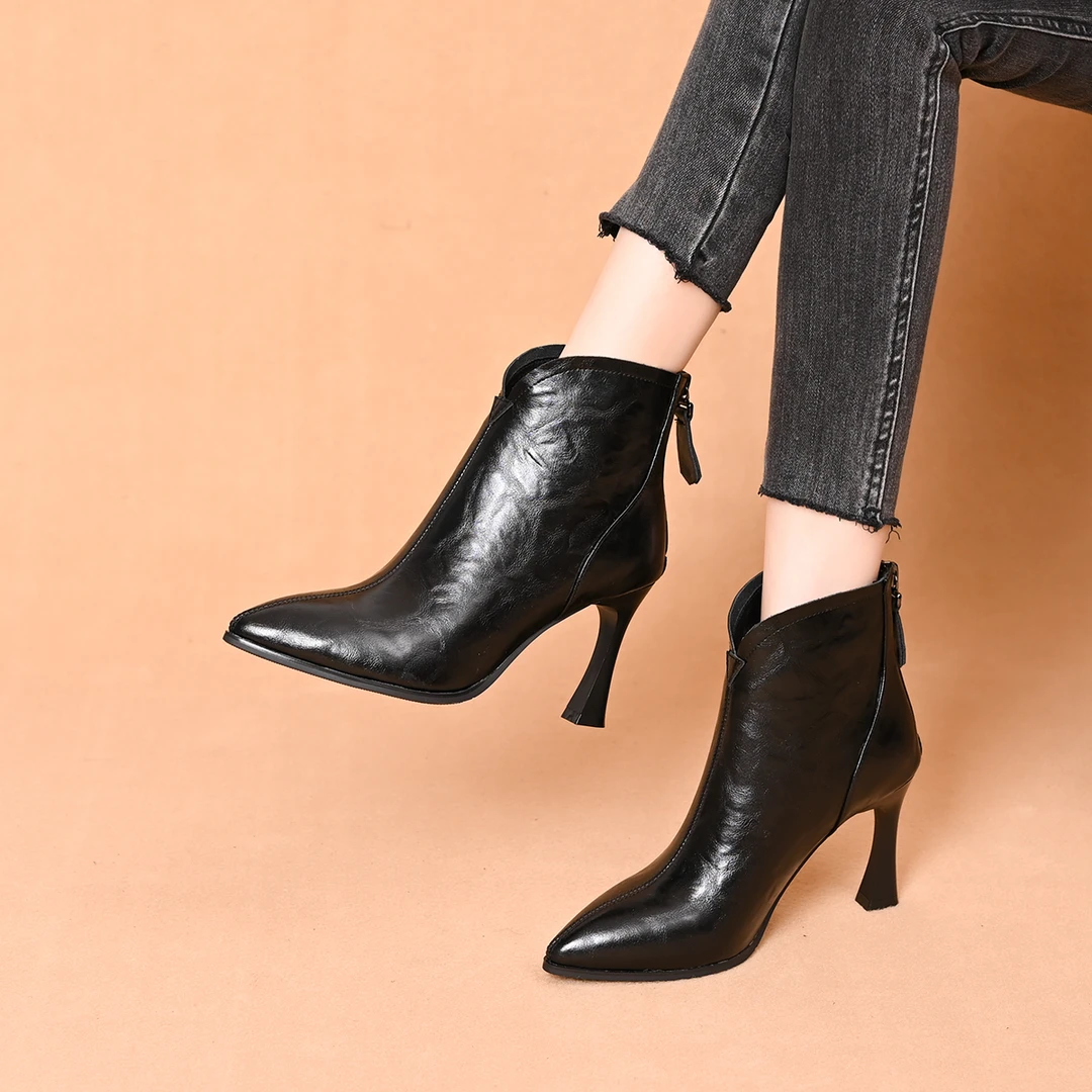 舒适靴子加绒保暖时尚时装靴2025秋冬短靴高跟靴子瘦瘦靴裸靴