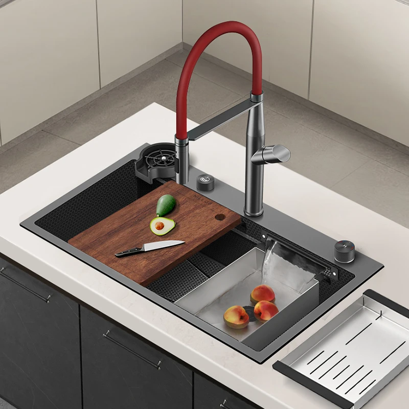 尼洛施厨房水槽纳米不锈钢洗菜盆大单槽飞雨瀑布蜂窝压纹洗碗池