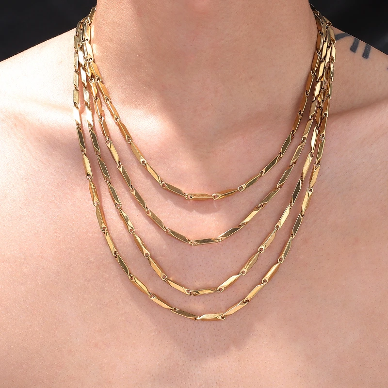 钛钢项链 金色菱形男高街饰品高级感男士男配饰小众女颈链百搭潮